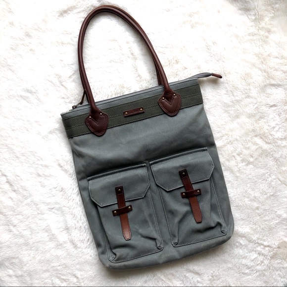 L.L. Bean Handbags - L.L. Bean Large Waxed Canvas Leather Utility Tote